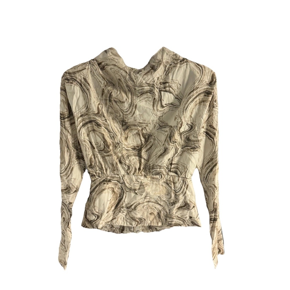 ASTR The Label Akita Mock Neck Marble Print Top Taupe Marble Small NWOT